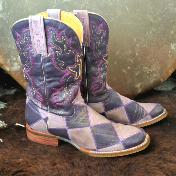 TIN HAUL "Sugar Cube" light & dark purple argyle cowgirl boots square toe sz 8.5 - Picture 1 of 16